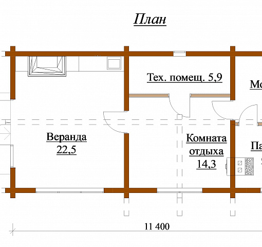 Баня из сухого бруса с верандой № КБ69 - фото 3