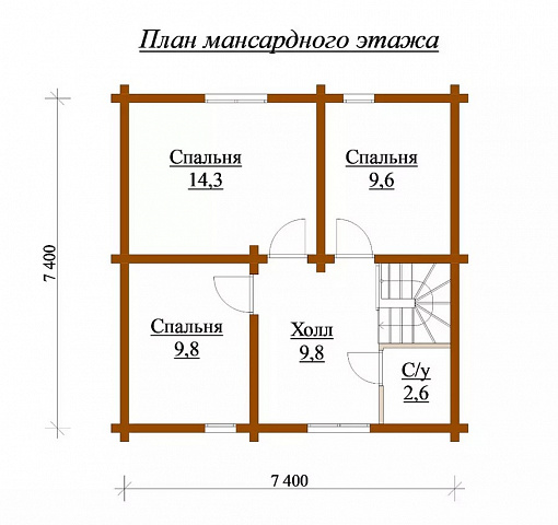Дом из бруса с мансардой, кухней-гостиной № КД27 - фото 6