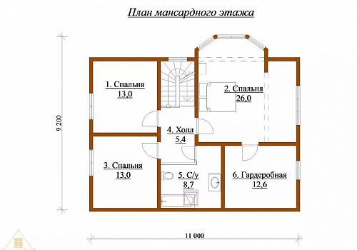 Объект №14Д: домокомплект двухэтажного дома из бруса с кабинетом и гардеробом 4